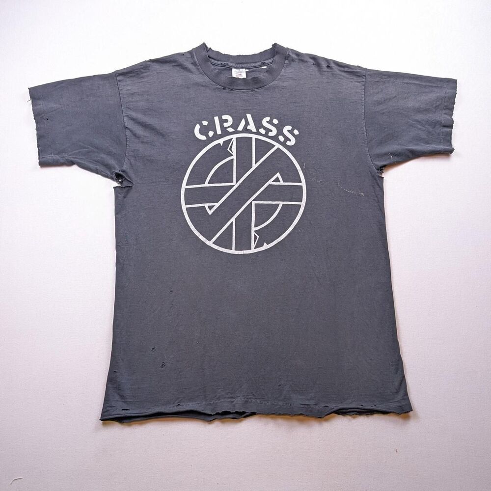 Vintage Crass Punk Band Tshirt Thrashed Black Tee RARE Size XL